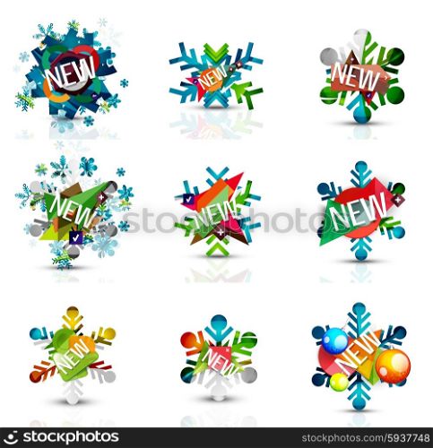 Set of snowflake icons with text labels. Christmas tags concept for your message. Set of snowflake icons with text labels. Christmas tags concept for your message. Vector illustration