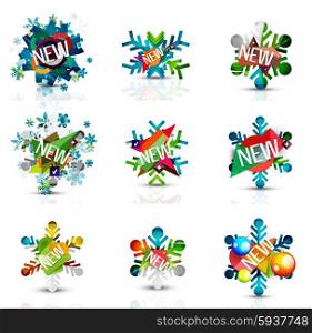 Set of snowflake icons with text labels. Christmas tags concept for your message. Set of snowflake icons with text labels. Christmas tags concept for your message. Vector illustration