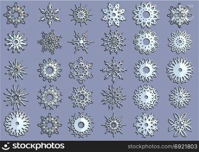 set of snowflakes isolated on a black background
