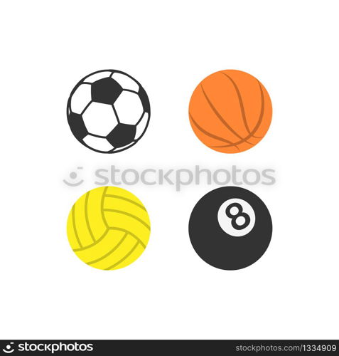 Set of soccer basketball billiard and volleyball balls in flat. Vector EPS 10