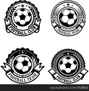 Set of soccer, football emblems. Design element for logo, label, emblem, sign. Vector illustration