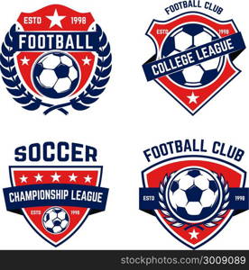 Set of soccer, football emblems. Design element for logo, label, emblem, sign. Vector illustration