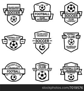 Set of soccer, football emblems. Design element for logo, label, sign, poster, t shirt. Vector illustration