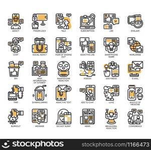 Set of social media addiction thin line and pixel perfect icons for any web and app project.