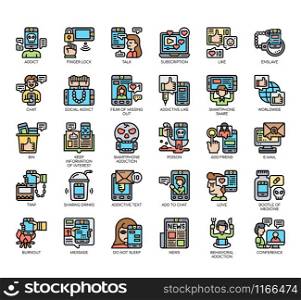 Set of social media addiction thin line and pixel perfect icons for any web and app project.