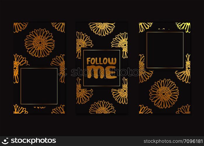 Set of social media stories templates. Floral gradient background. Follow me. Set of social media stories templates