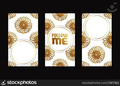 Set of social media stories templates. Floral gradient background. Follow me. Set of social media stories templates