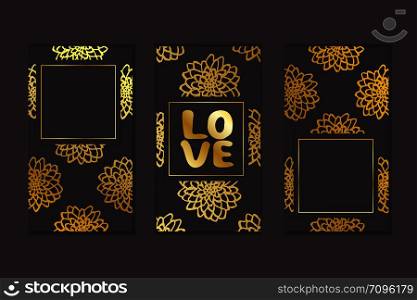 Set of social media stories templates. Floral gradient background. Love. Set of social media stories templates