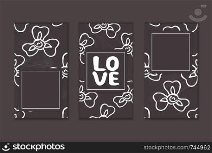 Set of social media stories templates. Floral gradient background. Love. Set of social media stories templates