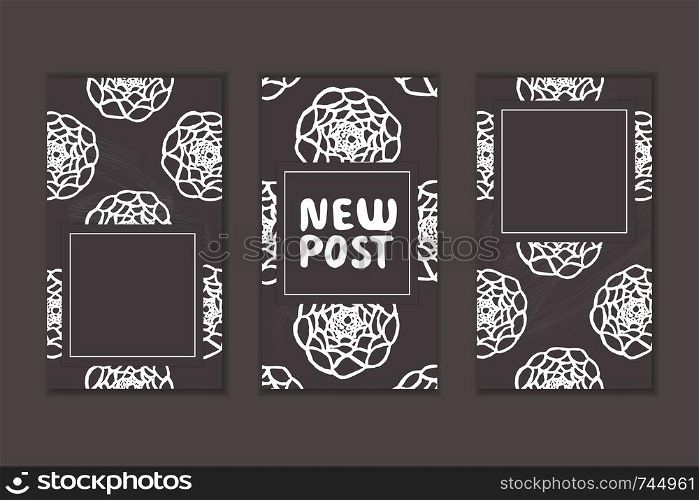 Set of social media stories templates. Floral gradient background. New post. Set of social media stories templates