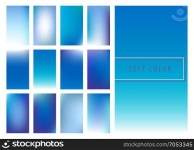 Set of soft blue color gradients background for mobile screen, app. Vector illustration.. Set of soft blue color gradients background
