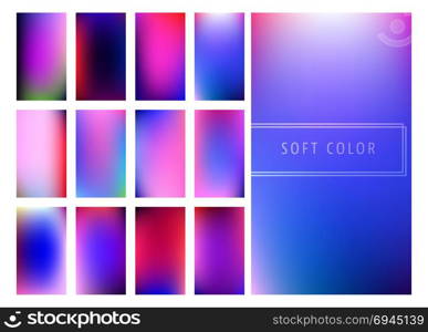 Set of soft color gradients background for mobile screen, smartphone app. Vector illustration.. Set of soft color gradients background