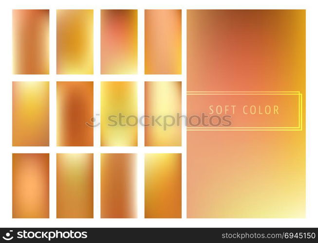 Set of soft golden gradients background for mobile screen, smartphone app. Vector illustration.. Set of soft golden gradients background