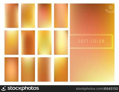 Set of soft golden gradients background for mobile screen, smartphone app. Vector illustration.. Set of soft golden gradients background