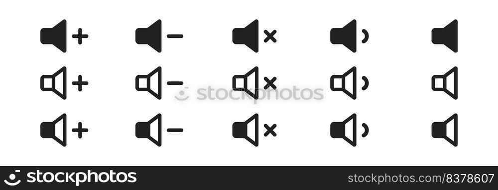 Set of sound icons. Vector isolated illustration. Volume symbol collection.. Set of sound icons. Vector illustration. Volume symbol collection.
