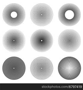 Set of sound waves rings abstract icons. Design elements in vector.