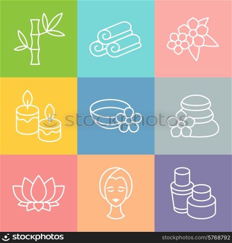Set of spa and recreation icons in linear style.. Set of spa and recreation icons in linear style