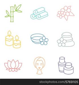 Set of spa and recreation icons in linear style.. Set of spa and recreation icons in linear style