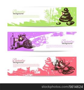 Set of spa banners. Vintage hand drawn sketch vector illustrations