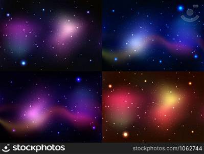 Set of space illustrations with stars and nebulae. Vector background for your creativity. Set of space illustrations with stars and nebulae
