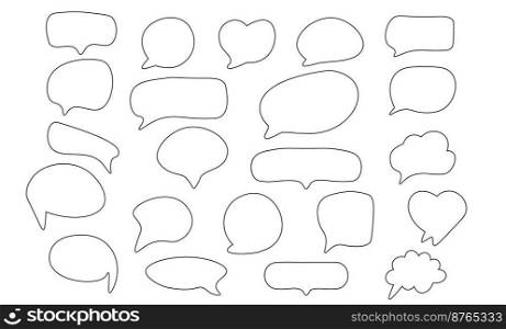 Set of speak bubble text, chatting box, message box design. Balloon doodle style of thinking sign symbol. Vector illustration
