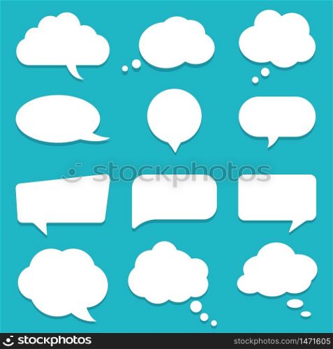 Set of speech bubble, textbox cloud of chat for comment, post, comic. Dialog box icon, message template. Different shape of empty balloons for talk on isolated background. cartoon vector illustration. Set of speech bubble, textbox cloud of chat for comment, post, comic. Dialog box icon, message template. Different shape of empty balloons for talk on isolated background. cartoon vector