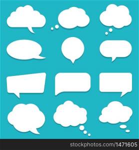 Set of speech bubble, textbox cloud of chat for comment, post, comic. Dialog box icon, message template. Different shape of empty balloons for talk on isolated background. cartoon vector illustration. Set of speech bubble, textbox cloud of chat for comment, post, comic. Dialog box icon, message template. Different shape of empty balloons for talk on isolated background. cartoon vector