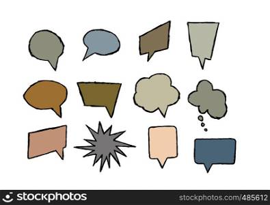 set of speech bubbles for the design and decoration of chat dialogues animation or comics, flat design, imitation pencil drawing