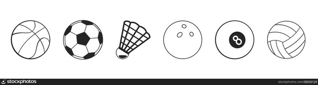 Set of sport balls isolated on white background. Vector illustration. . Set of sport balls isolated on white background