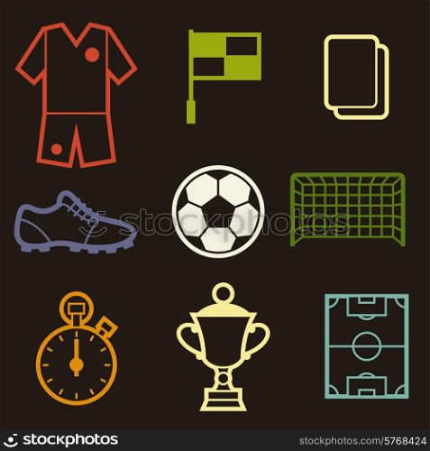 Set of sports soccer football symbols in flat style.