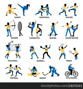 Set of sportsmen silhouettes involving in different games and activities isolated vector illustration. Set Of Sportsmen Silhouettes
