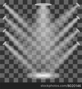 Set of Spotlights Isolated on Checkered Background. Set of Spotlights Isolated