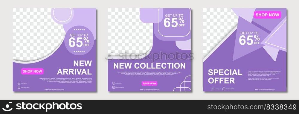 Set of square banner template design with a place for photos. Suitable for social media post, instagram and web internet ads. Vector illustration