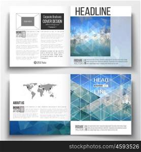 Set of square design brochure template. Abstract blue polygonal background, colorful backdrop, modern stylish vector texture.
