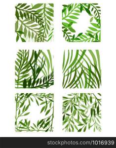 Set of square forms with green leaves and grass. Vector element for your creativity. Set of square forms with green leaves and grass. Vector element