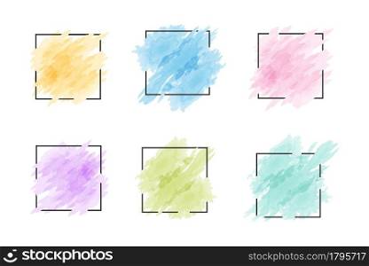 set of square frames with a watercolor background with a place for text, illustrations or photos, for creative design of posters, posters, postcards and invitations to the celebration.