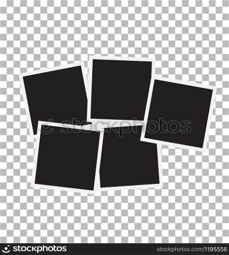 set of square photo frames on transparent background. template design. empty photo frame with white border and black rectangle element.