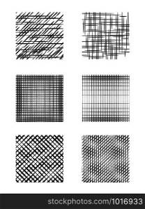 Set of square shapes with hatching. Vector design elements.. Set of square shapes with hatching.