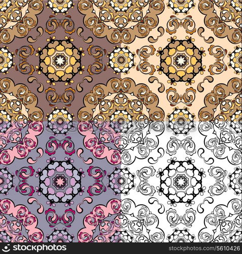 Set of squared backgrounds - ornamental seamless pattern. Design for bandanna, carpet, shawl, pillow or cushion.