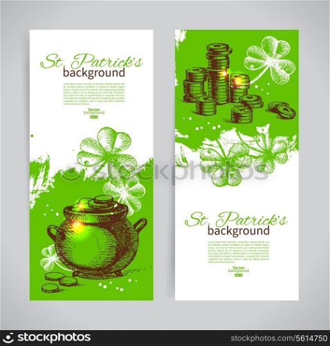 Set of St. Patrick?s Day banners with hand drawn sketch illustrations