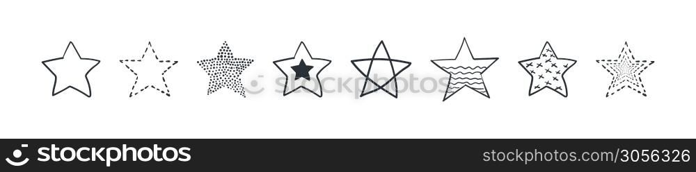 Set of star. Abstract brush drawing. Vector illustration