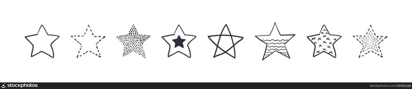 Set of star. Abstract brush drawing. Vector illustration