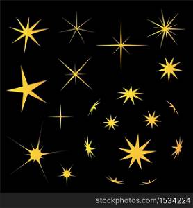 Set of Star Sparkle and starburst Shape Symbol and Icon Vector