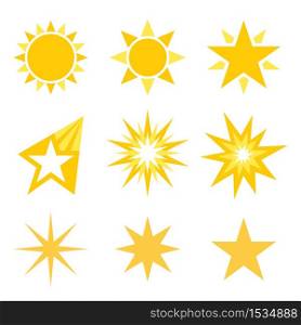 Set of Star Sparkle Shape Symbol and Icon Vector illustration.