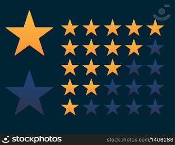 Set of stars rate in orange and dark blue colors. Review or vote evaluation rank. Five stars for quality. Excellent ranking. Top rank of satisfaction. Isolated icons. Luxary design with gradient. Vector EPS 10