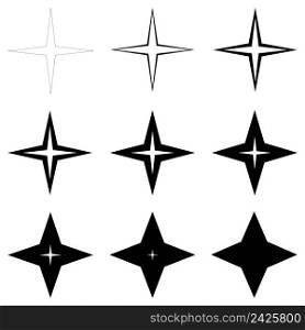 set of stars with different thickness of outline shapes, vector thin and thick stars, glitter flash