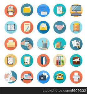 Set of stationery office tools marker, paper clip, pen, clip, pencil, monitor, phone icons in flat design isolated on white background