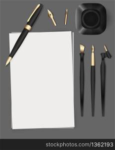 Set of stationery on a gray background. Vector elements separately from the background to your presentation, design projects and your creativity. Set of stationery on a gray background. Vector elements separate