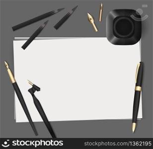 Set of stationery on a gray background. Vector elements separately from the background to your presentation, design projects and your creativity. Set of stationery on a gray background. Vector elements separate