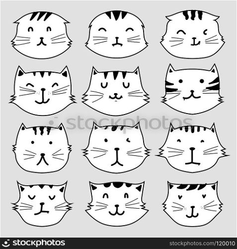 Set Of Sticker, Cute Cat Vector Illustration. 